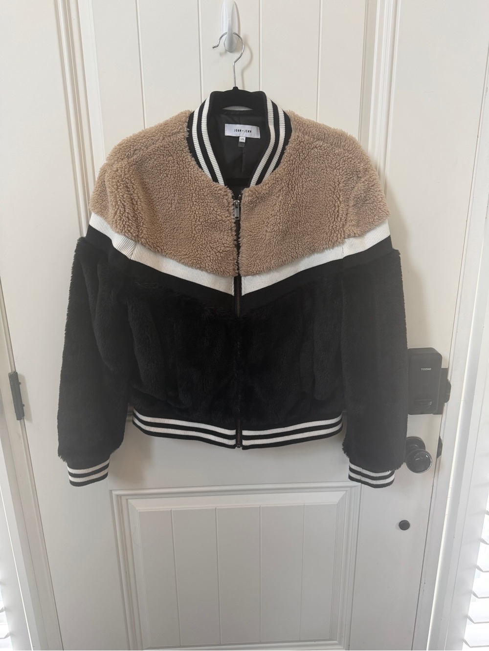 John + Jenn Two-Tone Sherpa Bomber Jacket - Black & Tan